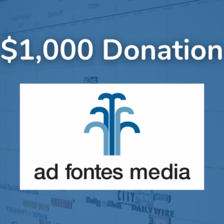 blue box with $1000 donation