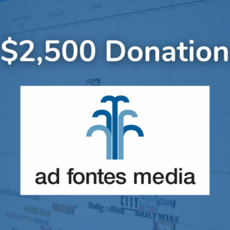 blue box with $2500 donation