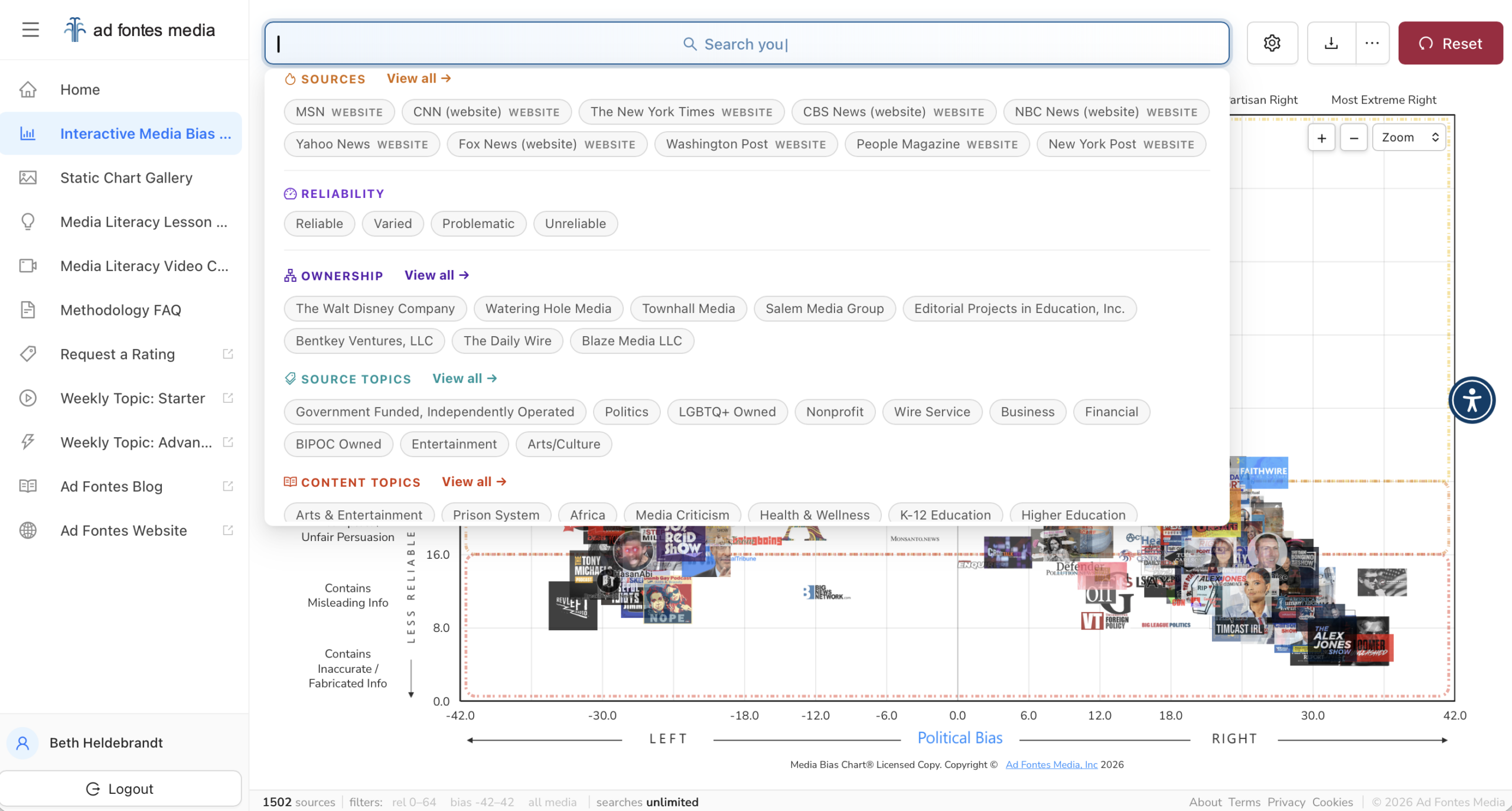 Image of Media Bias Chart showing new, improved search box